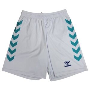 Hummel Mens Soccer Shorts White Teal Chevron Made in USA Size Small Athletic